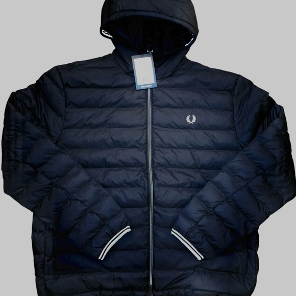Fred Perry Black Hooded Insulated Jacket - Picture 1 of 9
